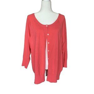 LANE BRYANT CARDIGAN Pink Salmon Women's Sz 18 20 Button Front Classic Cotton